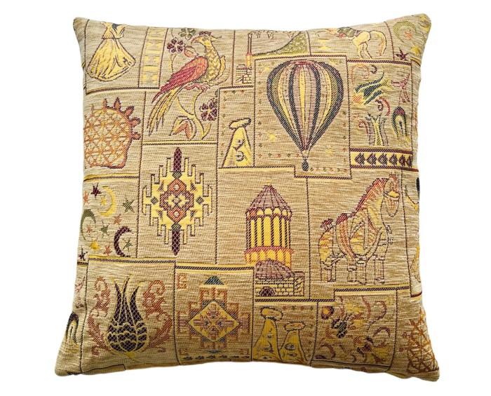 Turkish Pillow Cover with Yellow Ottoman Rumi Pattern