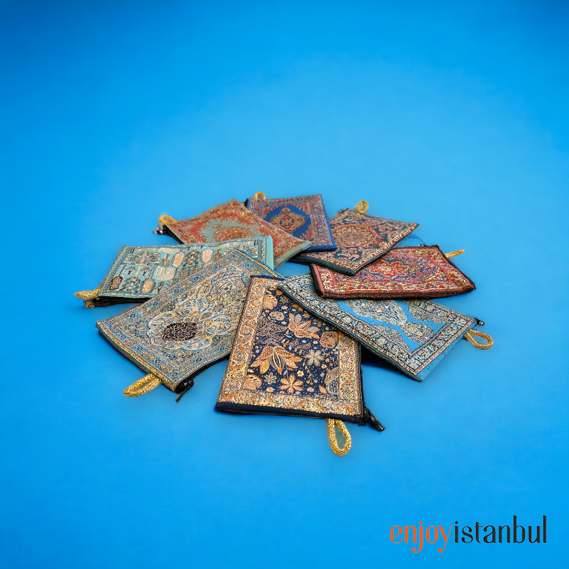 Turkish Rug-Inspired Woven Coin Purse in Blue Tones