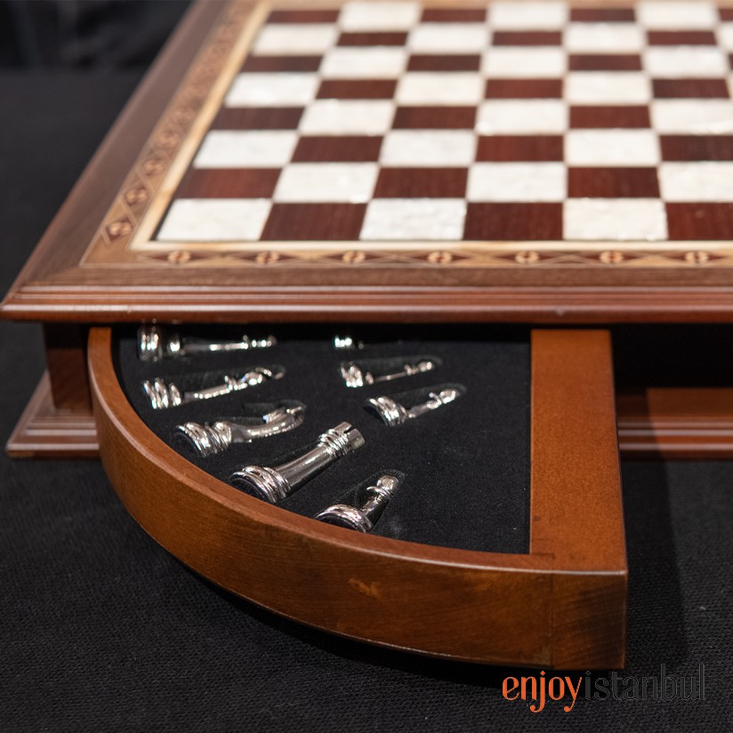 20.5 Inches Istanbul Chess Set Walnut - Mother of Pearl inlaid Chess B –  Craftsoy