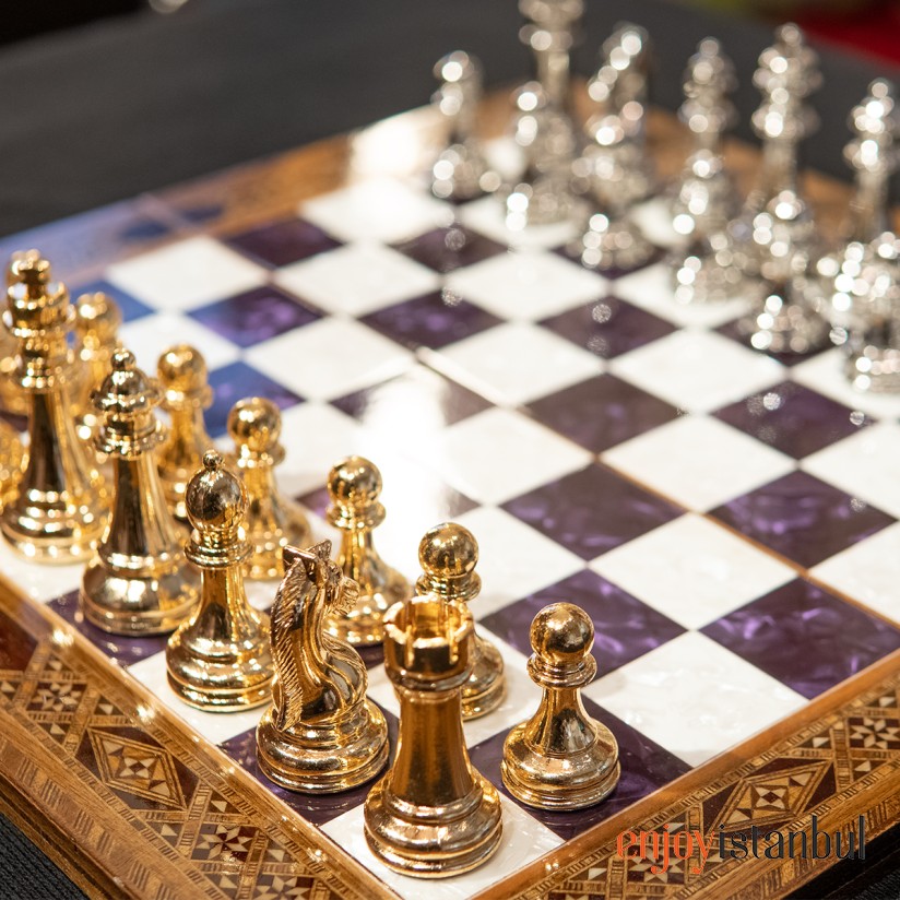 Regal Harmony: Medium-Sized Violet Cells Handmade Folding Chess Set ...