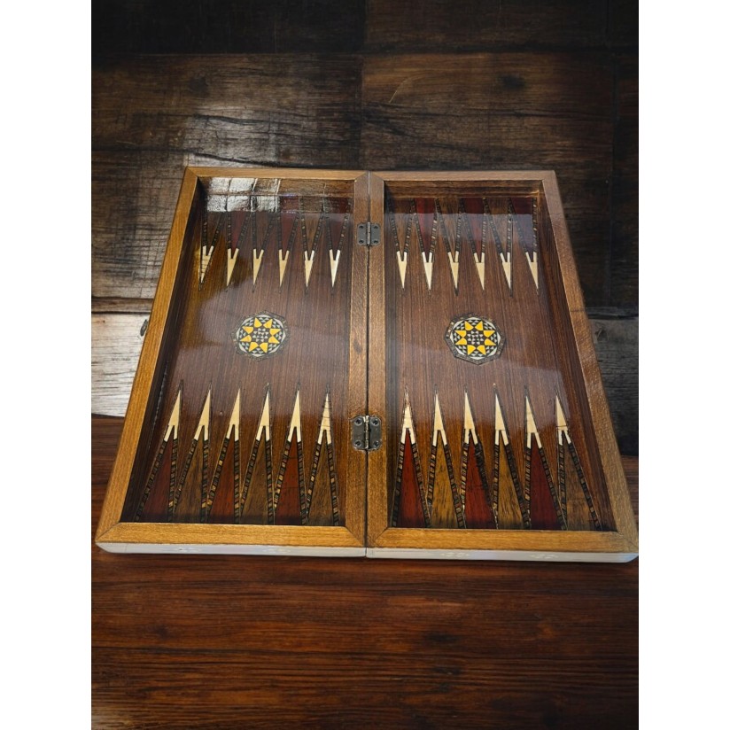 Handmade Black and White Wooden Backgammon and Chess Board