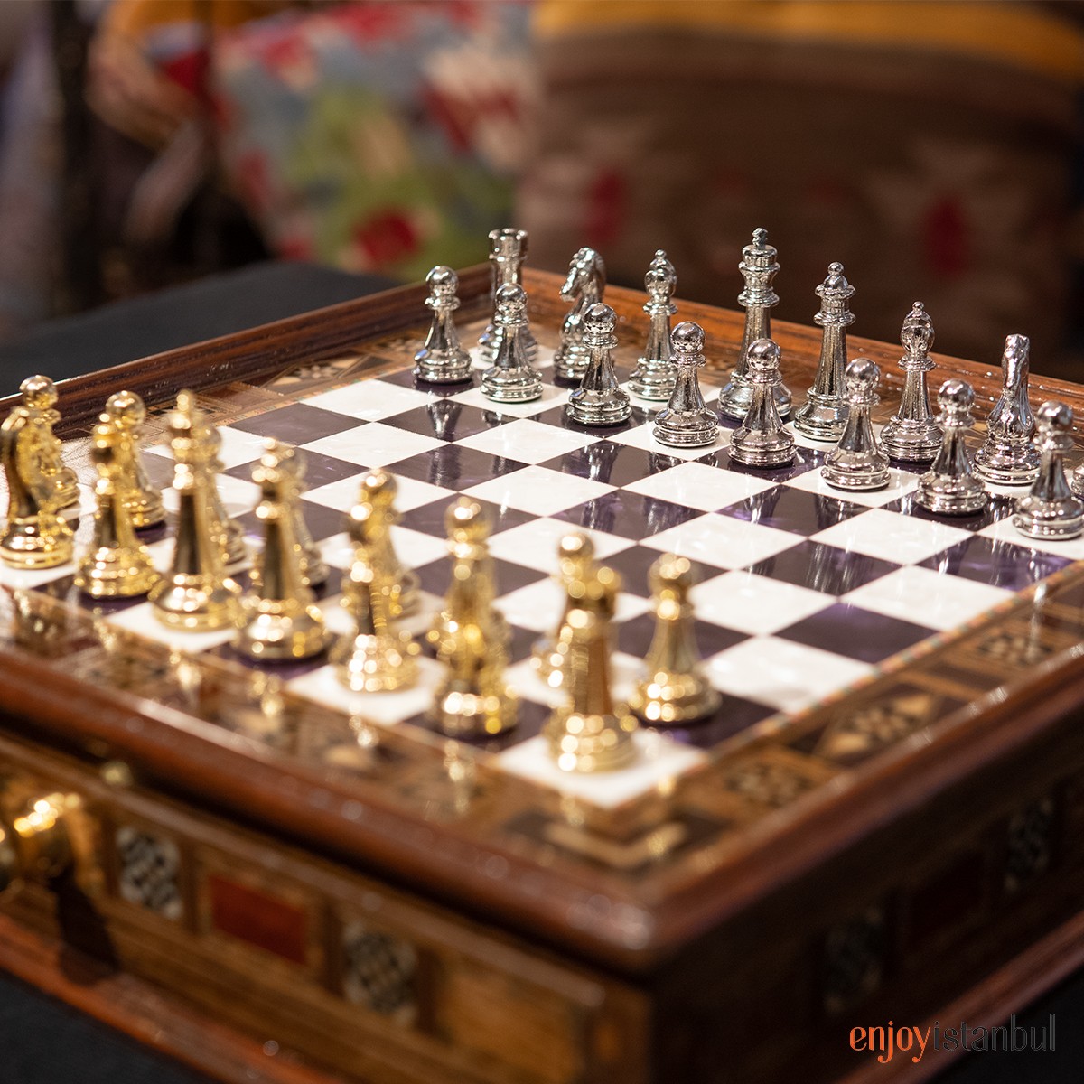 20.5 Inches Istanbul Chess Set Walnut - Mother of Pearl inlaid Chess B –  Craftsoy