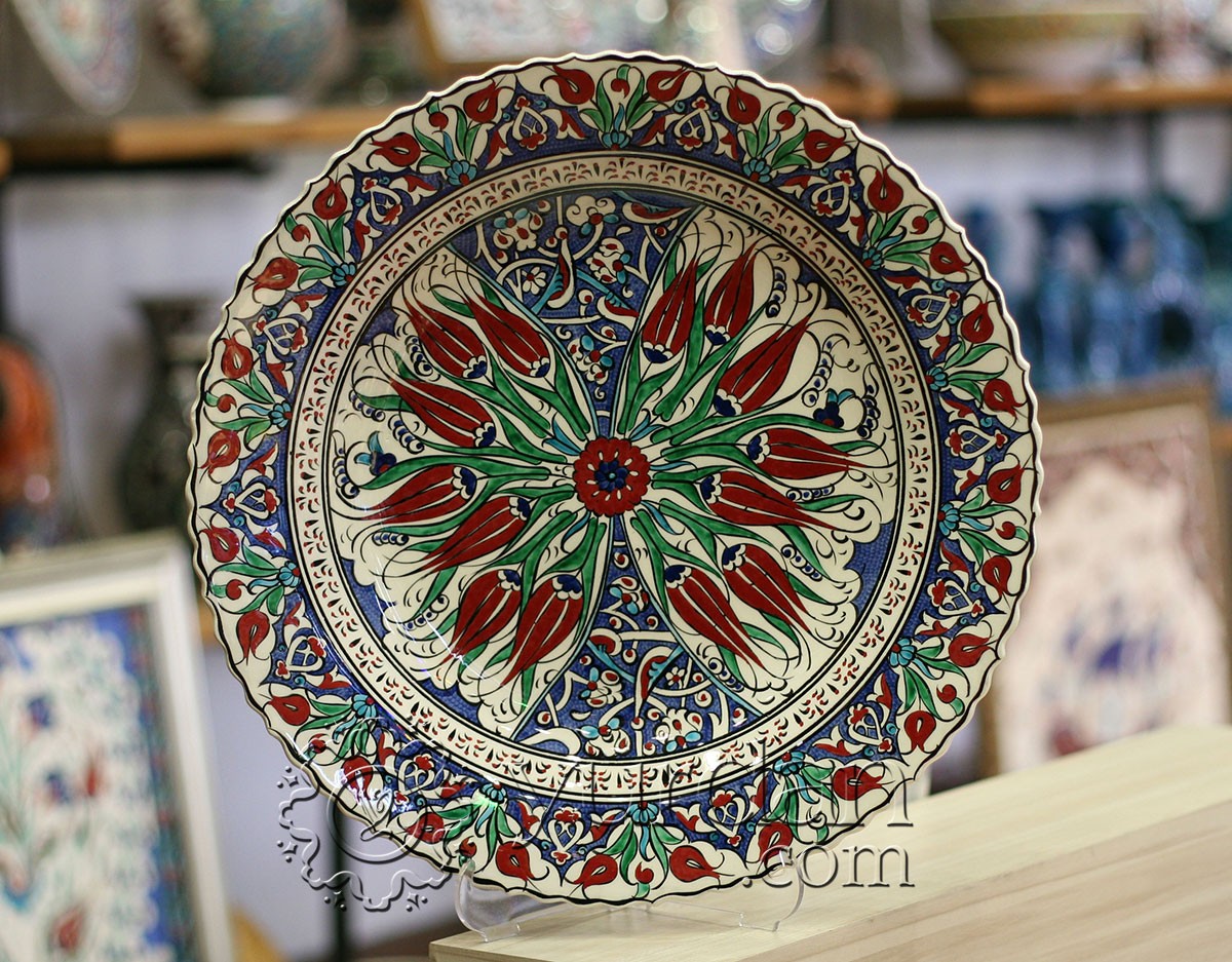 Ceramic Decorative Plate Tulip Design Wall Plate 7” Turkish Decorative Plate Ottoman  Design Hand Painted