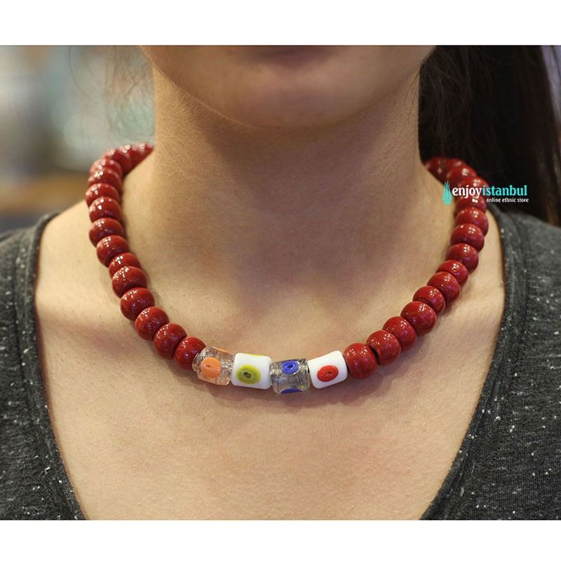 Colored Evil Eyes with Shell Beads Necklace - Beads & Basics