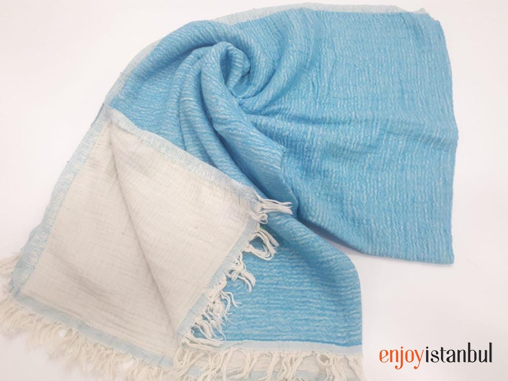 Cooling Blues and Pure Cotton Comfort: Blue and White Bath Towel
