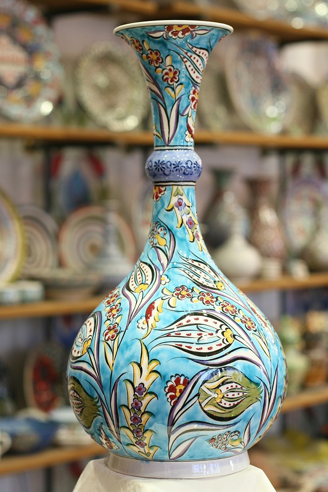 Iznik Design Ceramic Vase -Tulip Design - Turkish Home Decoration - Floor  Vase -21''/51 cm Height